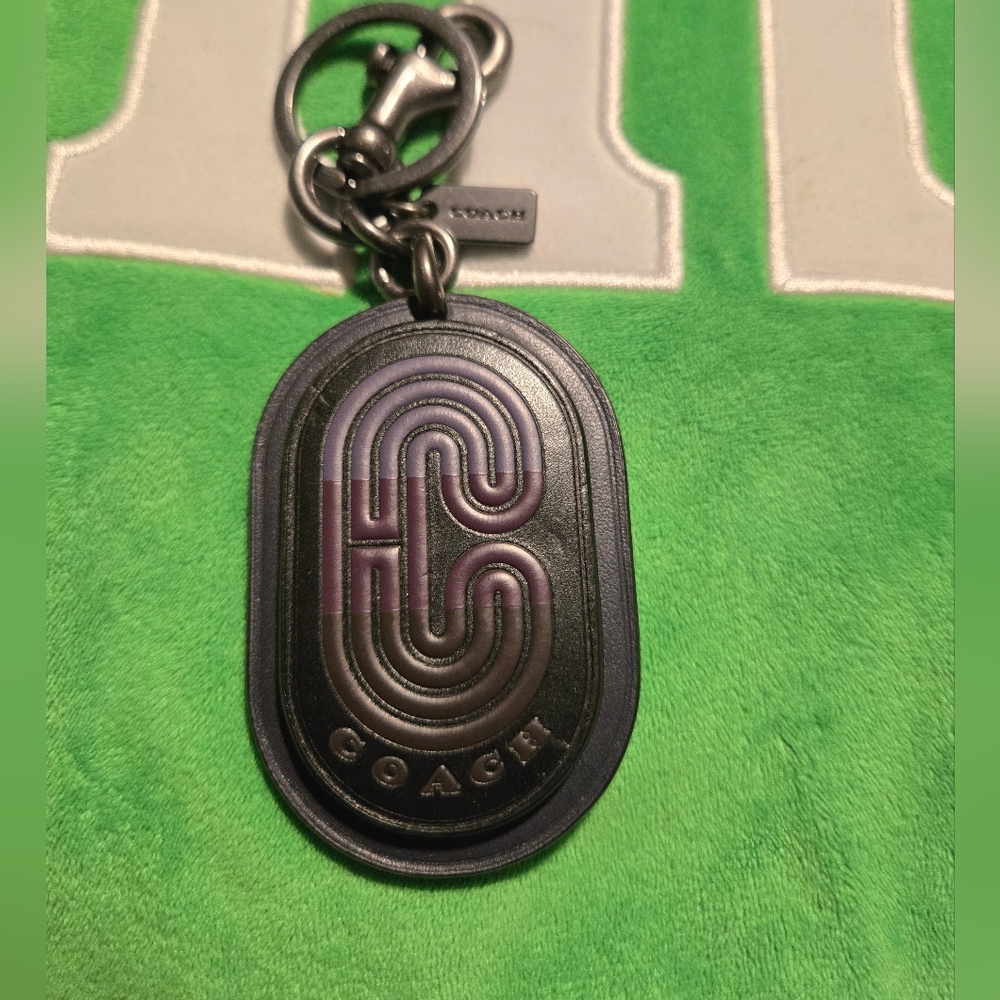 Coach Black and Purple Leather Key Fob Keychain